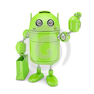 Green Android with shoping bag