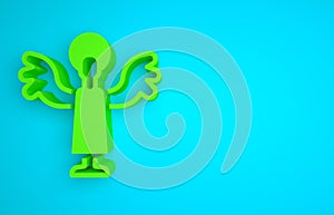 Green Angel icon isolated on blue background. Minimalism concept. 3D render illustration