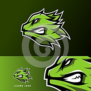 Green angry lizard head mascot sport esport logo template