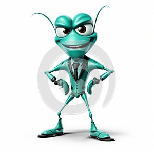 Green Animated Bug In Satirical Caricature Style