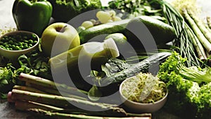 Green antioxidant organic vegetables, fruits and herbs