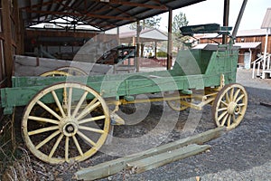 Antique Green Studebaker Farm Wagon in Dufur, Oregon