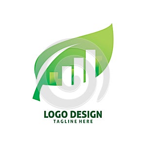 Green anture city leaf plant logo design