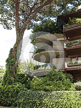 Green Apartment block balconies in Rome