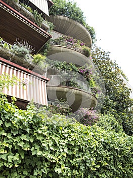 Green Apartment block balconies in Rome