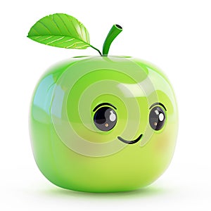 Green apple character with a cheerful face and a leaf on top