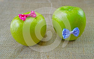 Green apple couple with bow ties, couple concept