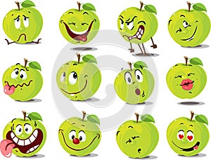 Green Apple Emoticon Flat Vector Design Cartoon Illustration