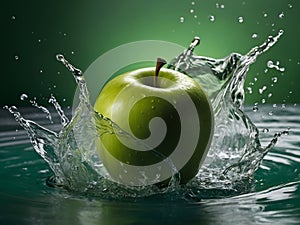 green apple fresh fruit splashing in water