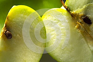 Green APPLE FRESH WITH WATER DROPS AND WITHOUT WARE DROPS AND APPLE CUT SLICES