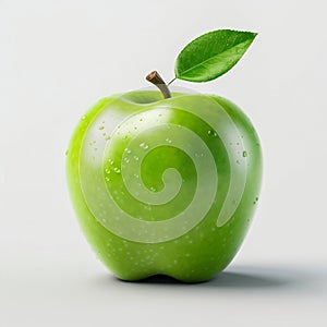 Green Apple Fruit with Droplets of Water Isolated on White Background. Generative AI