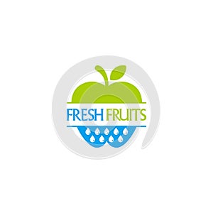 Green apple fruit fresh water colorful logo vector