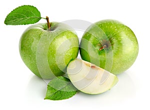 Green apple fruits with cut