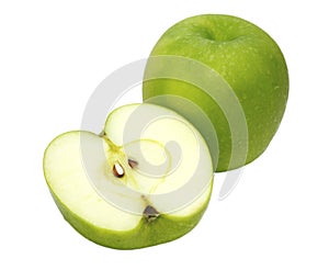 Green apple fruits isolated on white background.