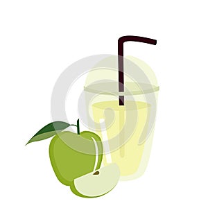 Green apple  granny smith  with glass of apple juice