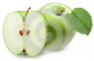 Green apple with half