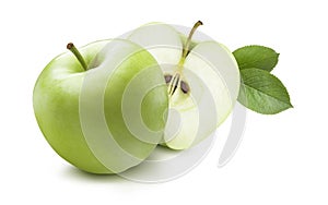 Zelený jablko a skrytý polovica izolované na bielom pozadí 