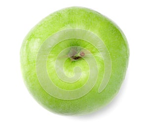 Green apple isolated on white background. one apple. top view
