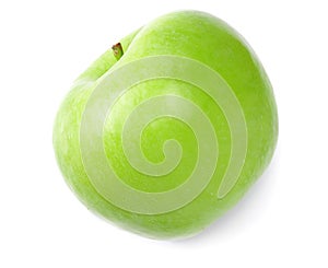 green apple isolated on white background. one apple. top view