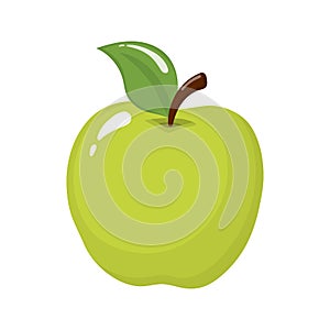 Green apple isolated on white background. Organic fruit. Cartoon style. Vector illustration for any design