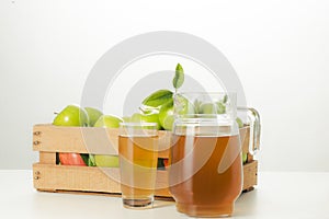 Fresh apple juice in white background. photo