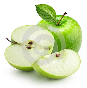 Green apple with leaf