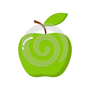 Green apple with leaf isolated on white background. Vector illustration