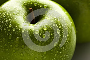 Green apple macro in selective focus