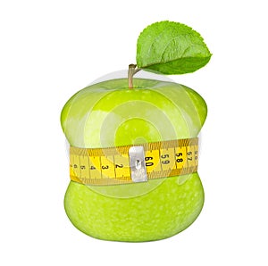 Green apple measuring tape diet concept