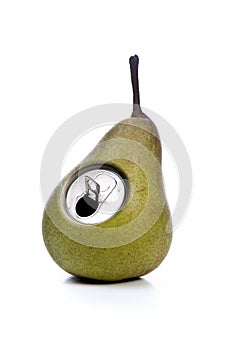 Green apple with metallic can opening