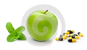 Green apple mint and pills capsules