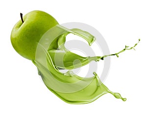 Green apple with paint splash