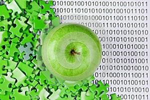 Green apple and puzzles on binary code