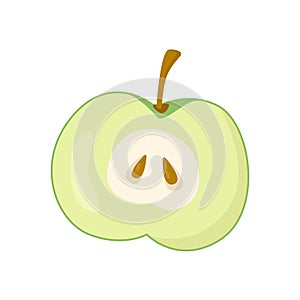 Green apple slice, fruit. Cut apple. Flat vector illustration in cartoon style