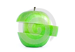 Green apple slice solated on white background,fruit healthy concept