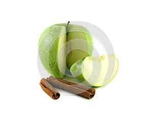 green apple with slices and cinnamon
