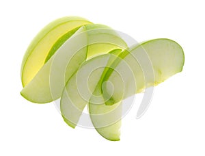 Green apple slices on white background top view photo