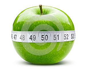 Green apple and soft or flexible tape measure for sewing tailor cloth ruler. Green apple for fat body weight loss