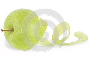 Green apple spirale isolated on white photo