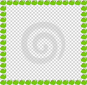 Green apple square photo frame or border on transparent background.