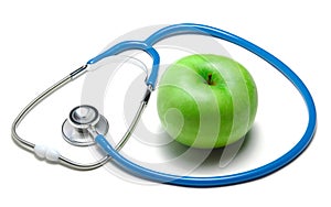 Green apple with stethoscope