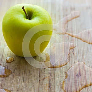 Green apple, top view, close up