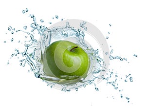 Green apple in water