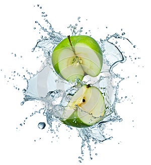 Green apple in water