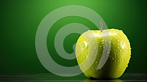 A green apple with water droplets on it. Generative AI image.