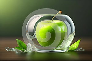 green apple with water droplets in the shape of water