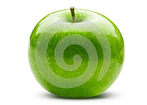 Green apple on white isolated background. Organic Fresh Granny smith apple. Healthy fruit food