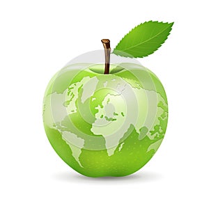 Green apple world map design, isolated on white background, Eps 10 vector