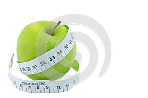 Green apples Measure around the waist on white backgrou