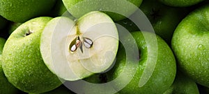 Green apples panoramic background